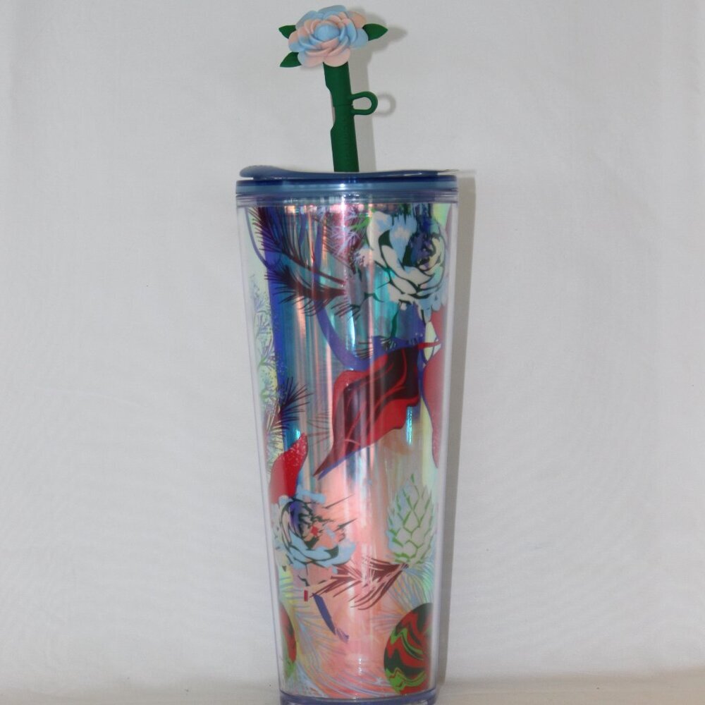 Starbucks Holiday Christmas 2023 Venti Tumbler Cup Reuseable Flower Straw NWT